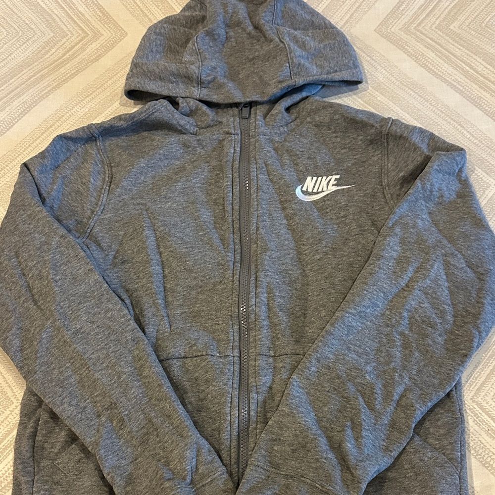 Nike Boys Heather Gray Full-Zip Hoodie with Thumbholes Size L